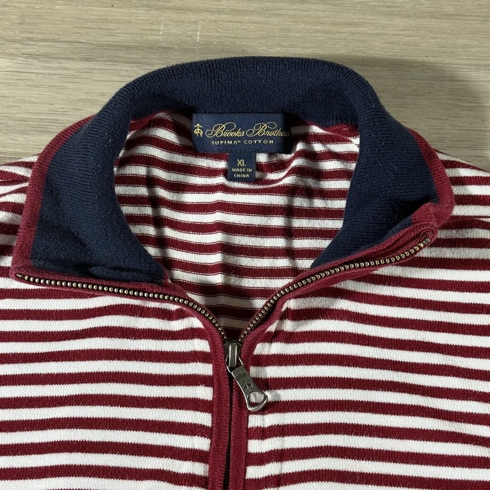Brooks Brothers mens 100% Supima Cotton Mock Neck 1/4 zip Sweater sz XL Striped - Picture 2 of 6